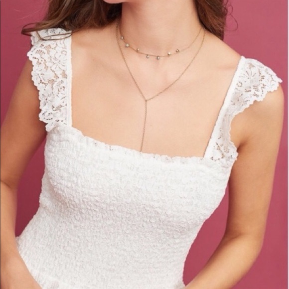 Maeve Anastasi Smocked White Lace Eyelet Dress Medium - Picture 3 of 4